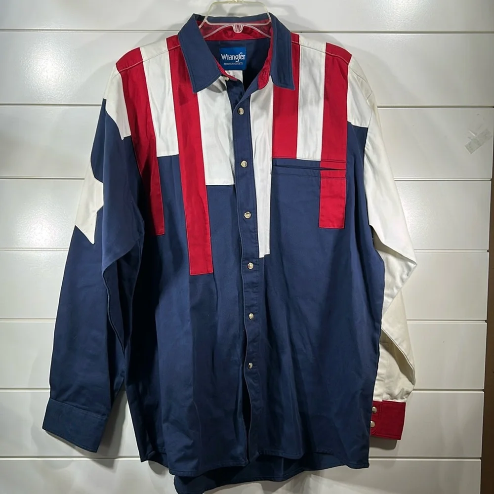 Vintage Wrangler USA Texas state flag Pearl snap Button Western Shirt Rodeo - Picture 1 of 5